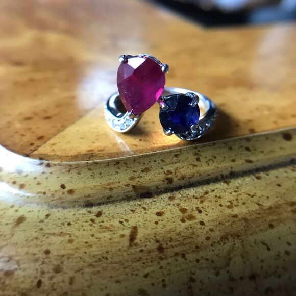 Natural Ruby Masoala Sapphire Sterling Silver Ring Size 6 - Picture 9 of 10